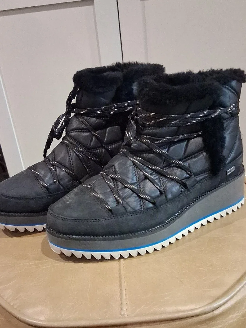 UGG Women’s Black Quilted Faux-Fur Platform Winter Boots